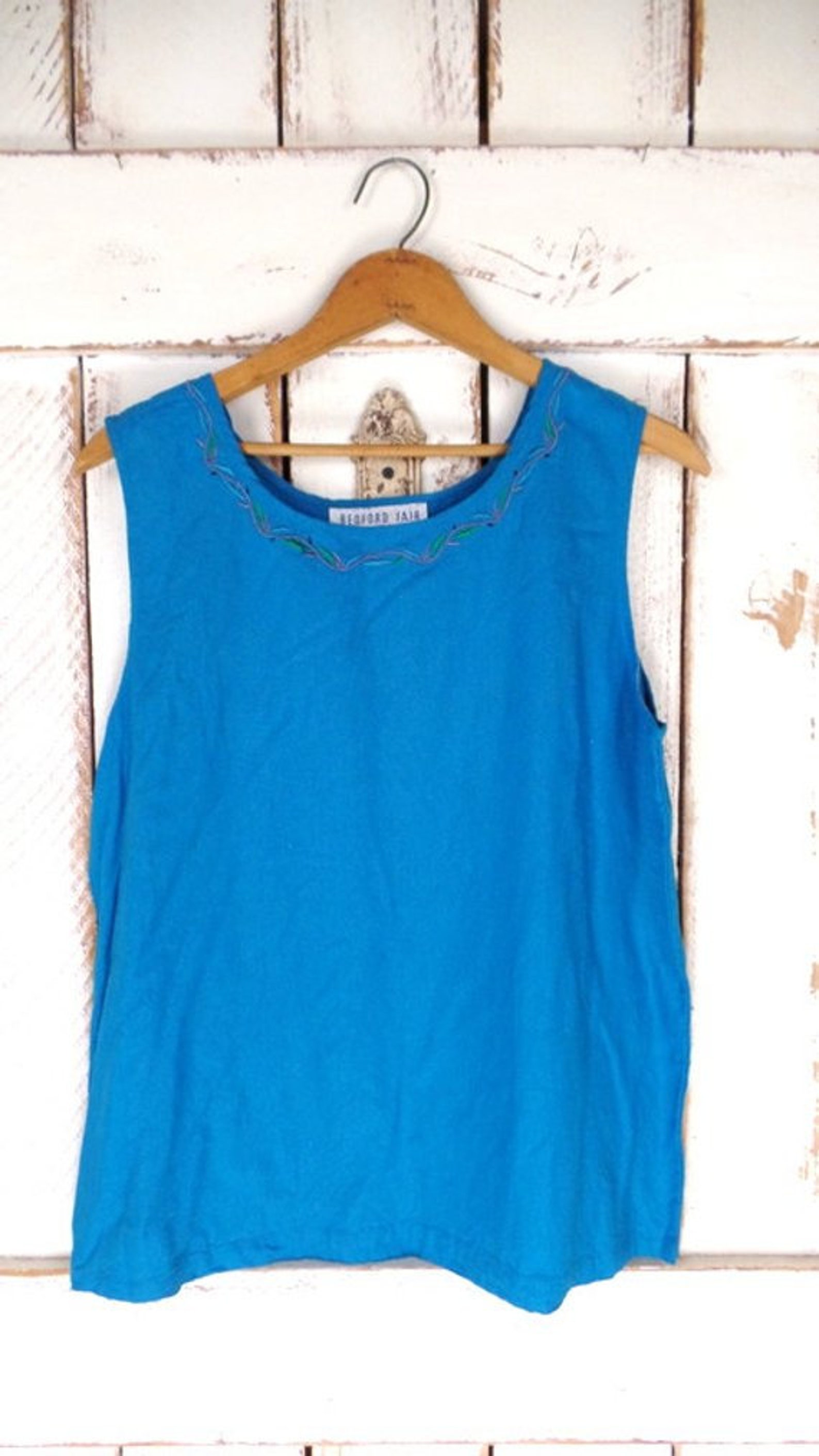 90s Vintage Light Blue Silk Shell Tank/embroidered Tank | Etsy