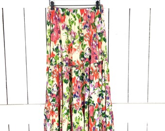 Vintage Arden B  floral gauzy layered crinkle stretch waist long maxi skirt