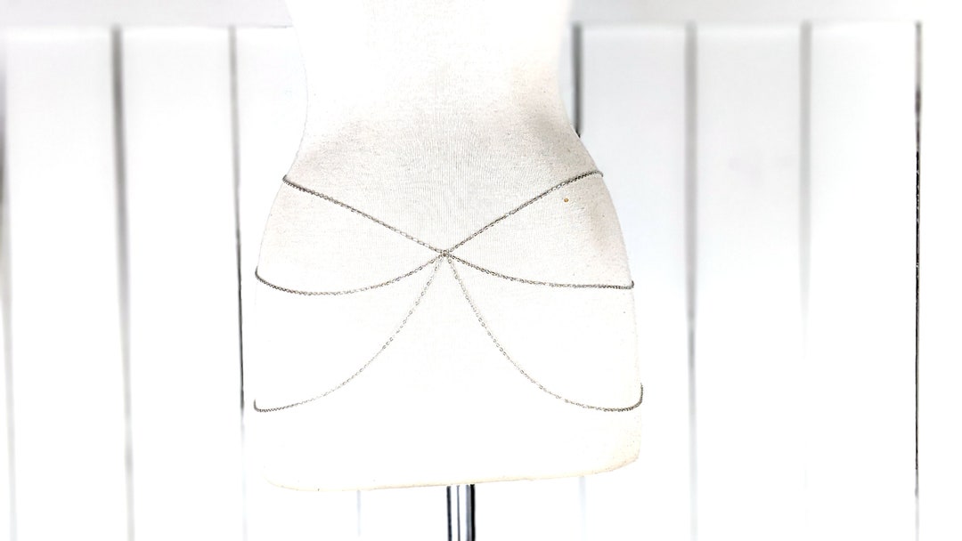 Silver metal layered hanging chain link dainty lightweight  belly chain belt Silver Metal Layered Hanging Chain Link Dainty Lightweight  main image 2