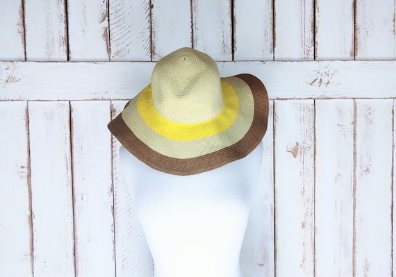 Floppy straw hat/vintage striped straw floppy sun