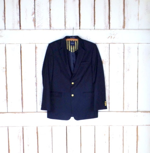 Mens Vintage Dark Navy Blue Nautica Gold Button Sport Coat