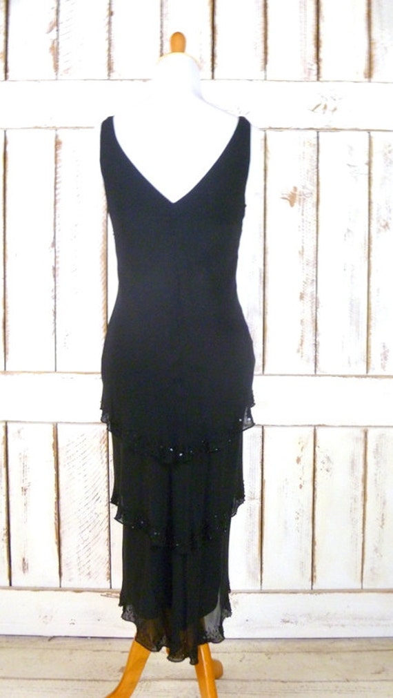 Vintage black silk beaded vneck sleeveless layere… - image 3