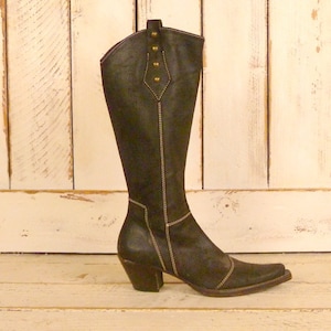 Vintage brown nubuck leather knee high western cowboy boots/fitted leather cowgirl boots/8.5/39