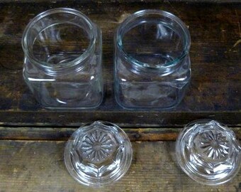 ヴィンテージ 透明ガラス蓋付きジャー容器/2個セット - Etsy 日本