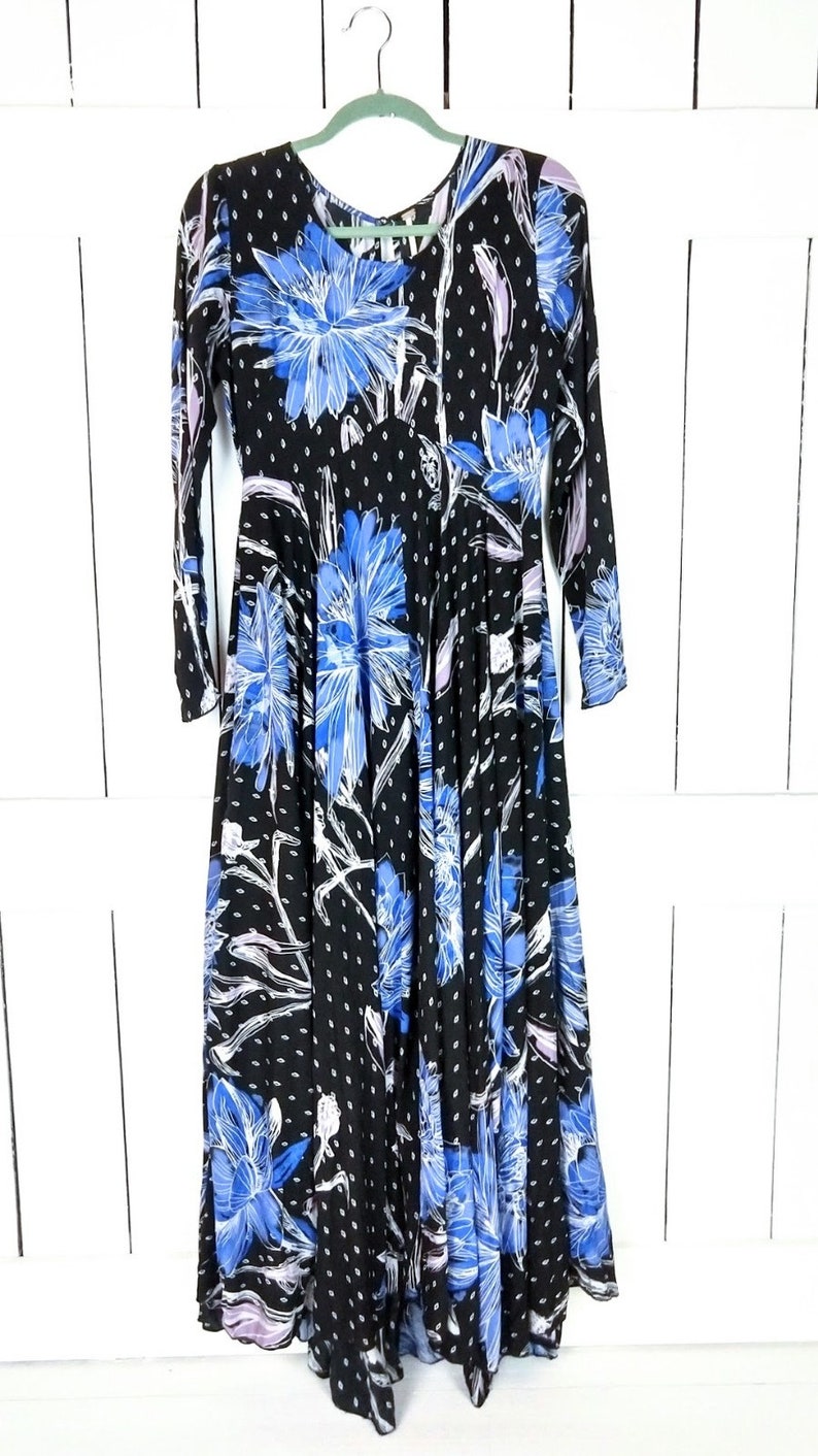 Blue floral long sleeve maxi dress/Free People boho festival long flowy dress/small image 4