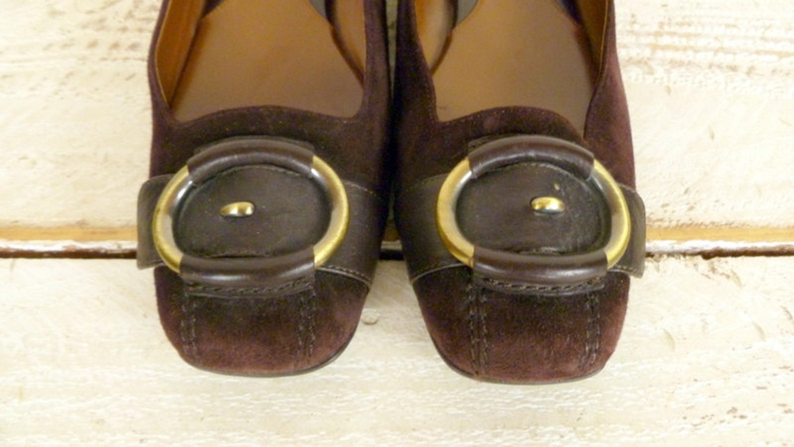 dark brown suede leather vintage ballet flats/brown slip on cole haan shoes/7.5-8