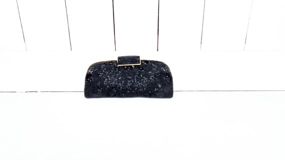 Vintage black beaded evening clutch purse/beaded … - image 1