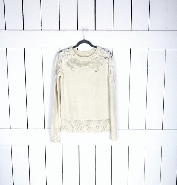 Ivory knit sheer lace slouchy pullover sweater/boh