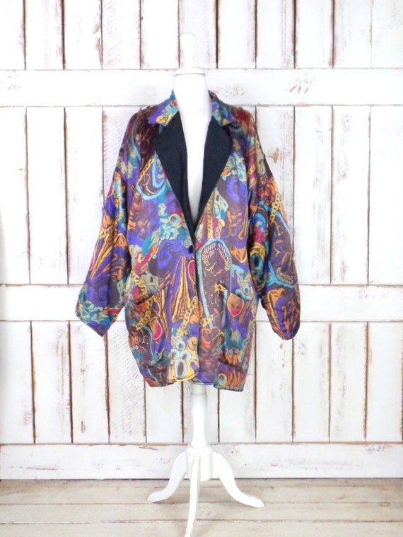 Vintage paisley floral silk oversized blazer jacke
