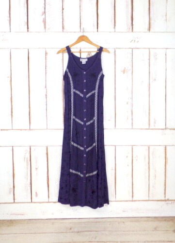 Vintage Purple Embroidered Floral Maxi Dress - Etsy