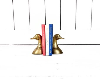 Vintage solid brass Mallard duck book ends/brass metal duck bookends/set of 2