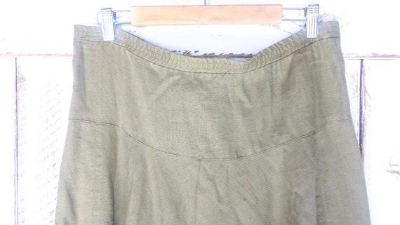 Vintage 90s long linen flowy skirt/beige tan brow… - image 3