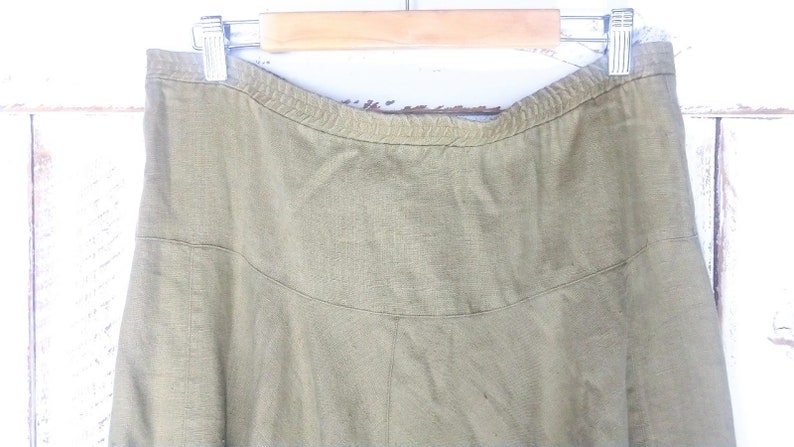 Vintage 90s long linen flowy skirt/beige tan brown linen boho skirt/waist 34/large image 3