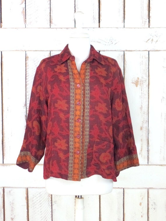 Vintage dark red woven floral wool boho festival b