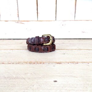 Brown leather braided chord woven vintage skinny belt/woven leather boho belt/braided vintage belt/medium
