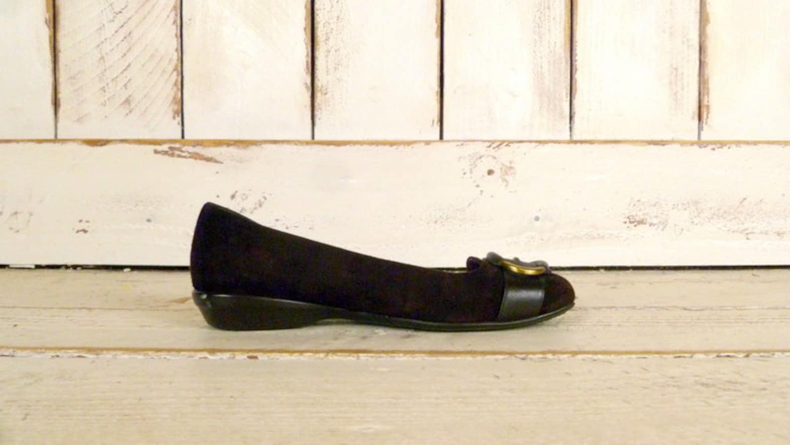 dark brown suede leather vintage ballet flats/brown slip on cole haan shoes/7.5-8