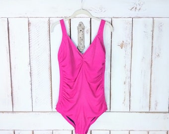 Maiô Gabar vintage dos anos 80 com babados rosa brilhante