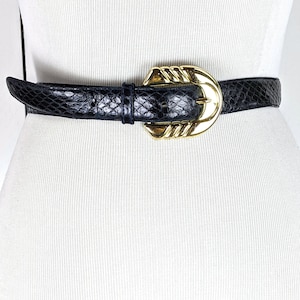Vintage blue snake skin leather skinny reptile belt