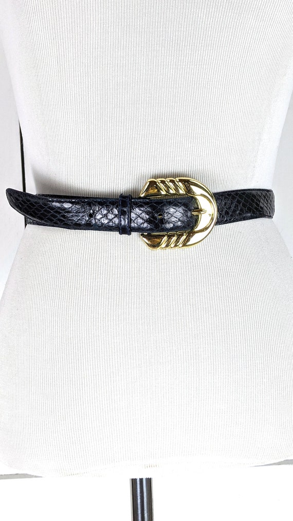 Vintage Blue Snakeskin & Leather Belt 30” 70s 80s Genuine Snakeskin Skinny Blue Teal Turquoise  main image 3