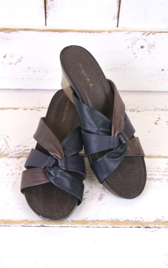 Black and brown strappy leather open toe vintage w