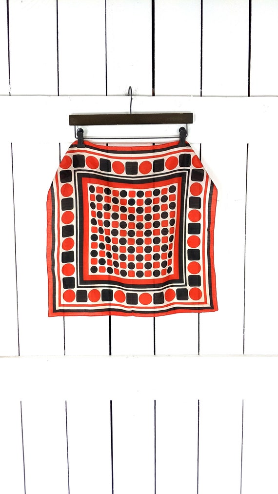 Vintage red black polka dot striped square scarf
