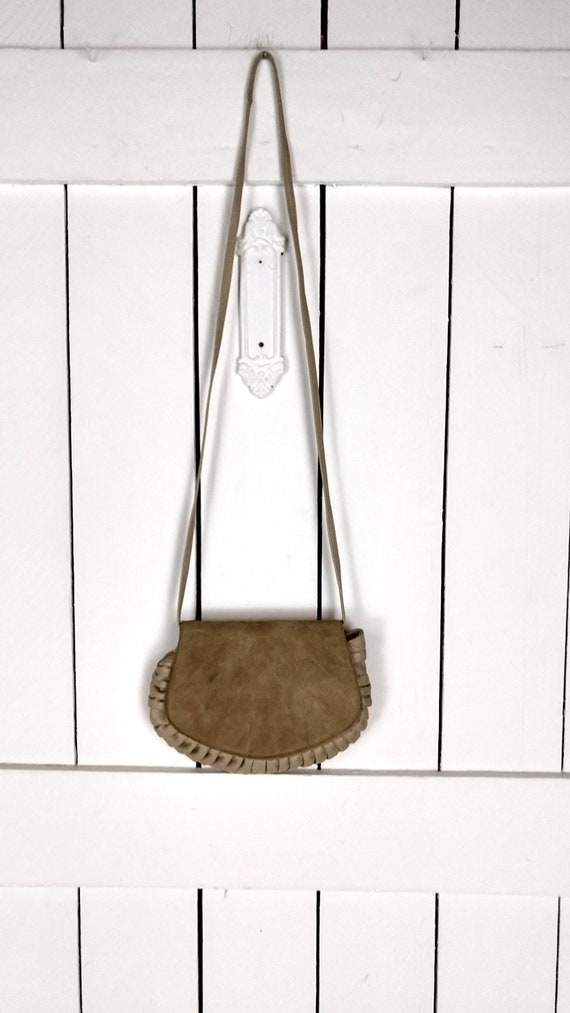 Vintage tan beige suede leather small clutch bag … - image 1