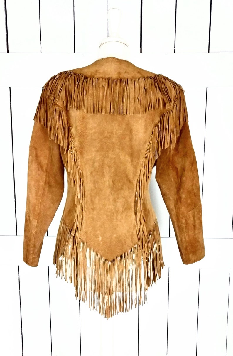 Vintage Echo Mountain by Arturo brown suede leather fringe boho jacketfestival fringe hippie shirt jacket10