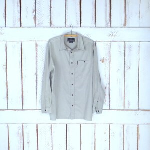 90s Weather Proof tan beige brown faux suede long sleeve button down shirt/tan desert shirt/large