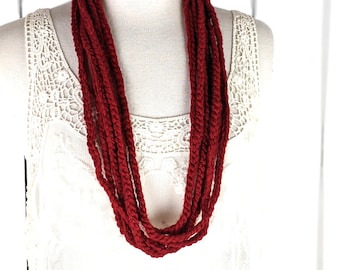 Hand braided cotton yarn rope chord layered lightweight scarf necklace