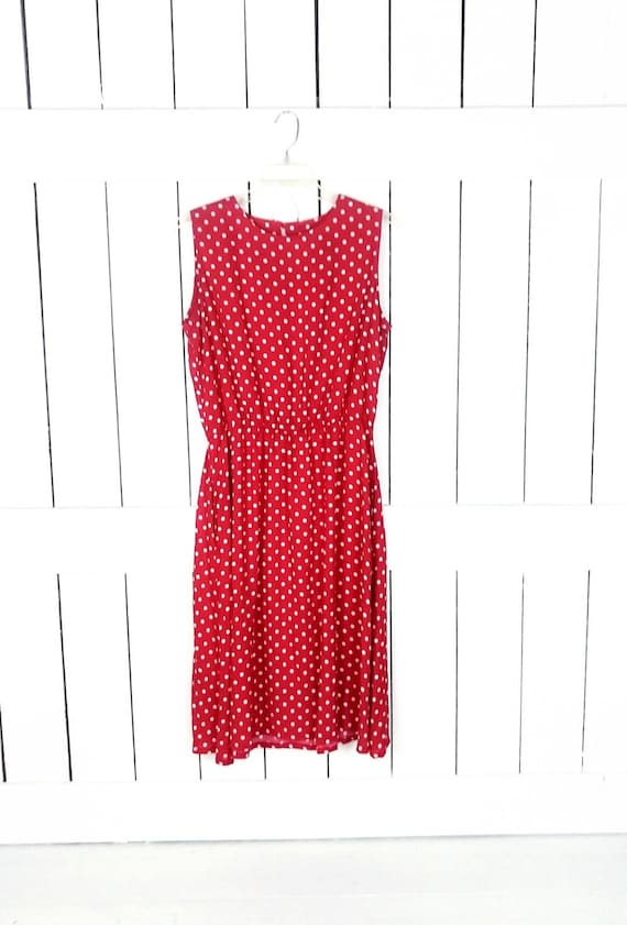 Vintage red white polka long sleeveless dress