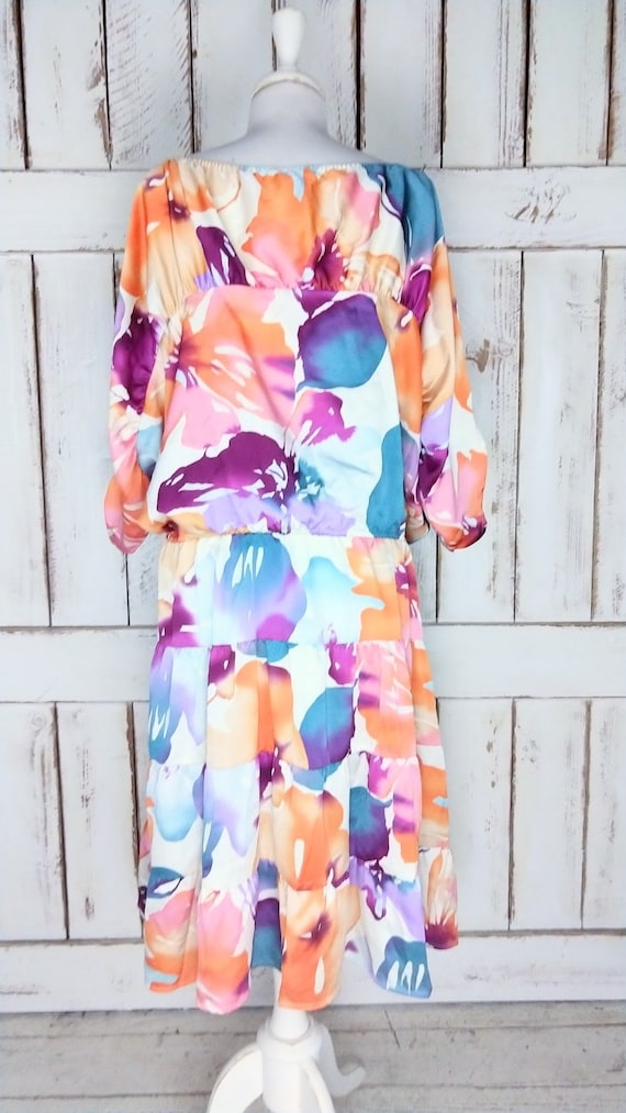 Ann Taylor Loft Colorful Floral Tiered Ruffle Sun Dress dolman Sleeve Midi Mid Length Watercolor Dress xxl plus Size Etsy Finland