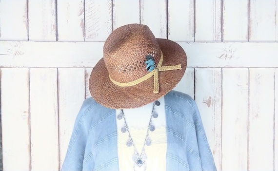 Vintage 90s Brown Natural Straw Summer Fedora Hat/cigar  display picture 2