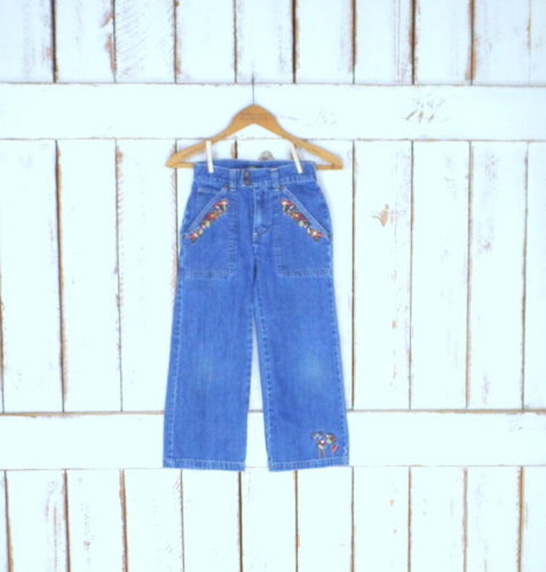 Kidsgirlschildrens loose wide leg floral embroidered fadeddistressed blue denim jeansOsh Kosh BGosh7