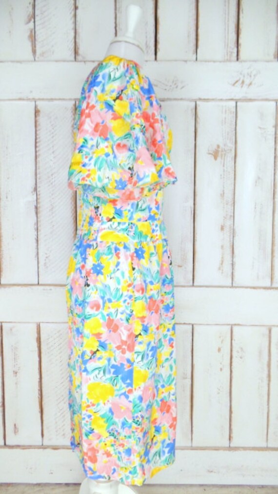 Vintage Nora Noh floral silk midi dress/flutter s… - image 4