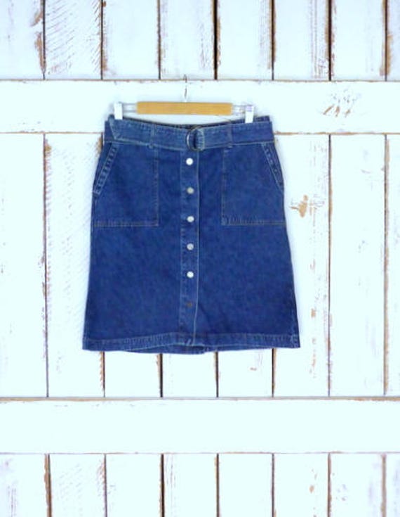 90s vintage blue jean denim button down belted sk… - image 2