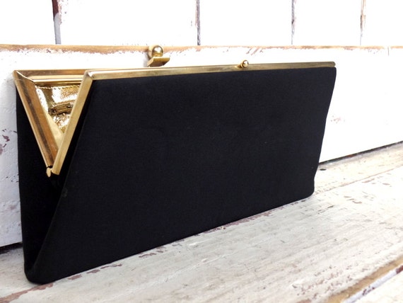 Vintage 50s black evening clutch  purse/small bla… - image 3