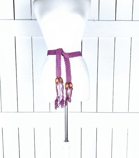Vintage Wood Bead Braided Macrame Rope Fringe Tie Belt - Etsy display picture 1
