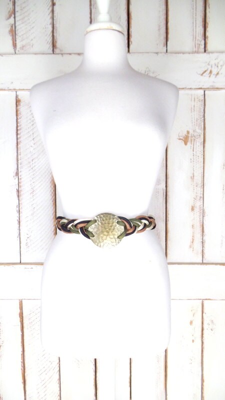 80s Vintage Tan/green Braided Rope Metal Medallion Belt - Etsy display picture 3