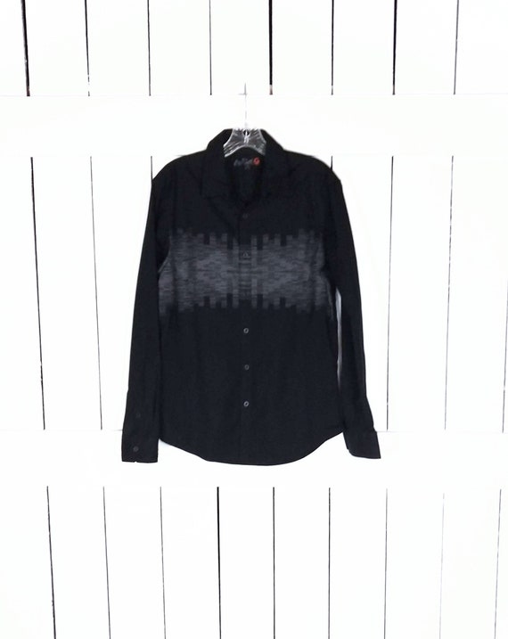 Vintage 90s Guess black/grey long sleeve button d… - image 1