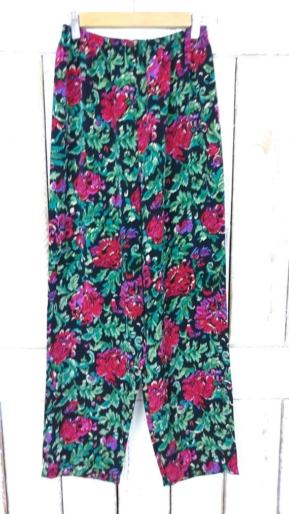 90s vintage rose floral print pants/lightweight sl