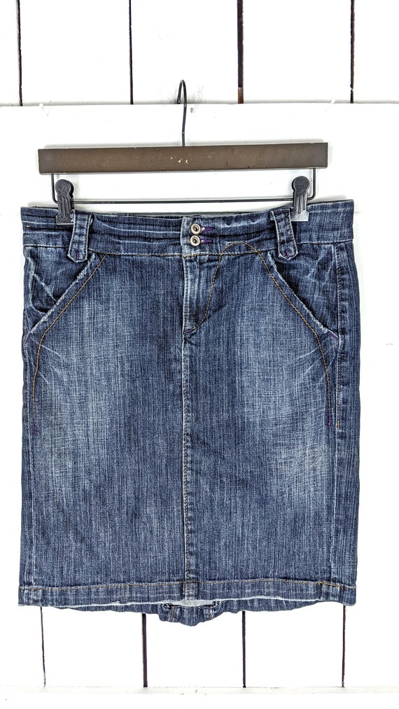 Arden B dark blue jean denim stretch pencil skirt - image 2