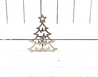 Silver metal Christmas tree taper candle holder