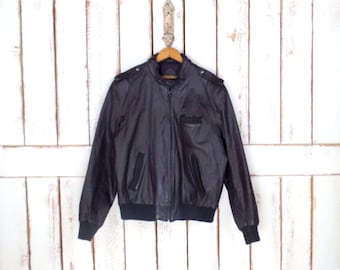 Vintage Herren dunkelbraune Leder Motorrad Bomberjacke/Bikerjacke/braune Moto Flugjacke