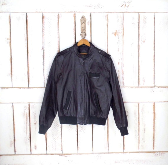 Vintage mens dark brown leather motorcycle bomber… - image 1