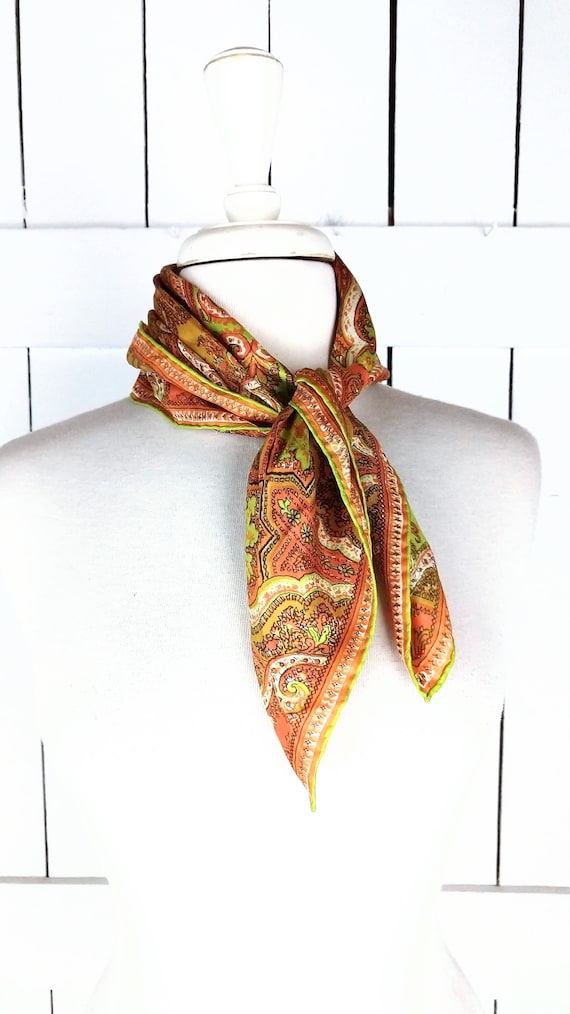 Vintage Vera silk scarf/orange/yellow/green flora… - image 1