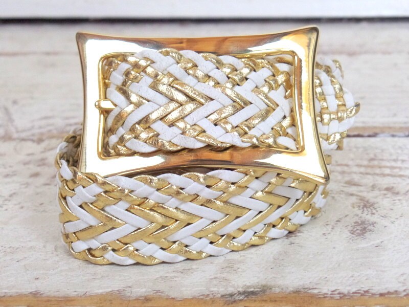 Vintage Metallic Gold Braided Passementerie Belt – Boho Chic Statement Vintage 90s Gold and Silver Braided Belt, Metallic Statement  main image 4