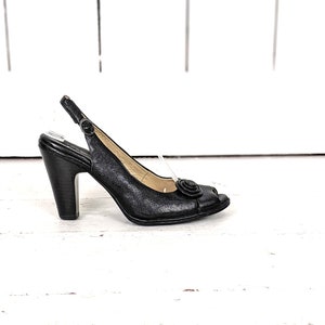 Born black leather high heel sling back open peep toe shoes 7.5