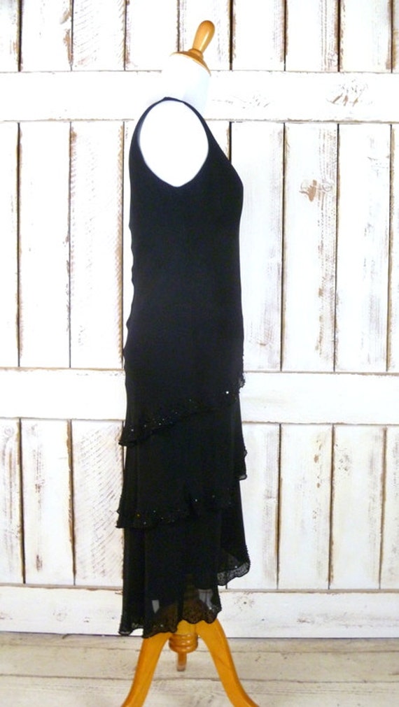 Vintage black silk beaded vneck sleeveless layere… - image 2