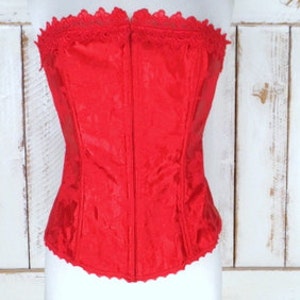 90s Fredericks of Hollywood vintage red floral satin lace corset bustier top