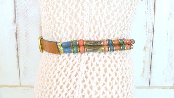 Vintage wooden/metal bead boho statement belt/bro… - image 2